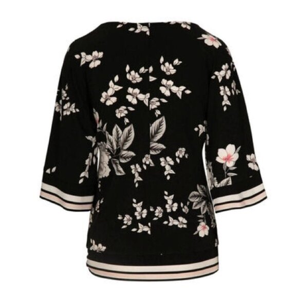 Rickis Black floral Kimono style half sleeve side knot boatneck  blouse XS - Picture 5 of 16